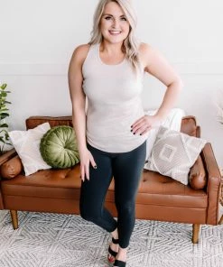 No Ship Drop Ship Apparel Back Story Sleeveless Criss Cross Top In Oatmeal