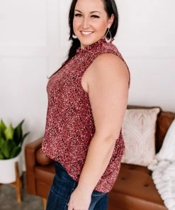 No Ship Drop Ship Apparel Frilled For You Sleeveless Blouse In Marsala