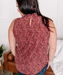 No Ship Drop Ship Apparel Frilled For You Sleeveless Blouse In Marsala