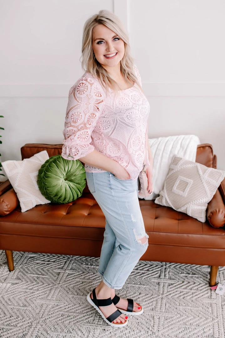 No Ship Drop Ship Take A Shine To Pink Lace Top (GHG-S) 6 No Ship Drop Ship Take A Shine To Pink Lace Top (GHG-S)