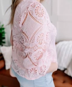 No Ship Drop Ship Apparel Take A Shine To Pink Lace Top