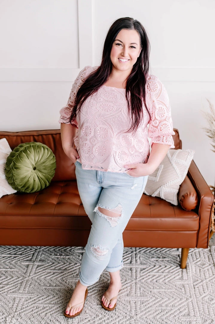 No Ship Drop Ship Take A Shine To Pink Lace Top (GHG-S) 4 No Ship Drop Ship Take A Shine To Pink Lace Top (GHG-S)