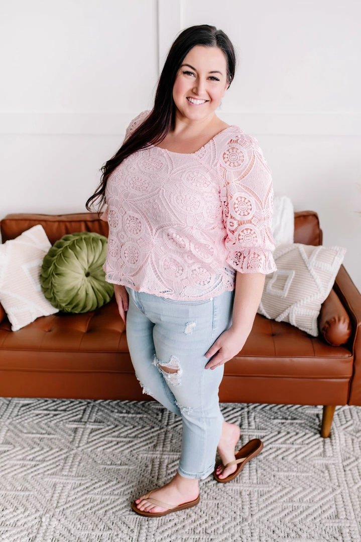 No Ship Drop Ship Take A Shine To Pink Lace Top (GHG-S) 8 No Ship Drop Ship Take A Shine To Pink Lace Top (GHG-S)