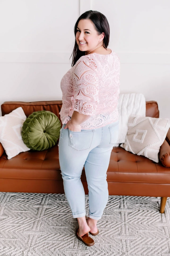 No Ship Drop Ship Take A Shine To Pink Lace Top (GHG-S) 10 No Ship Drop Ship Take A Shine To Pink Lace Top (GHG-S)