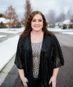 No Ship Drop Ship Rise To The Occasion Black Sequined Cardigan