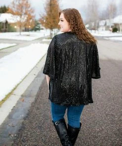 No Ship Drop Ship Rise To The Occasion Black Sequined Cardigan