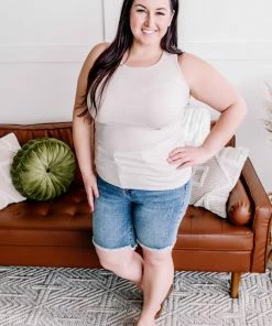 No Ship Drop Ship Apparel Back Story Sleeveless Criss Cross Top In Oatmeal