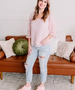 No Ship Drop Ship Take A Shine To Pink Lace Top (GHG-S) 18 No Ship Drop Ship Take A Shine To Pink Lace Top (GHG-S)