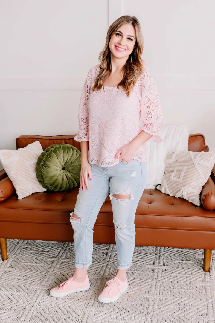 No Ship Drop Ship Take A Shine To Pink Lace Top (GHG-S) 3 No Ship Drop Ship Take A Shine To Pink Lace Top (GHG-S)