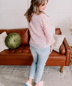 No Ship Drop Ship Take A Shine To Pink Lace Top (GHG-S) 22 No Ship Drop Ship Take A Shine To Pink Lace Top (GHG-S)