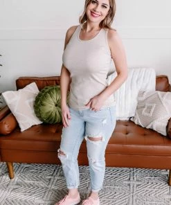 No Ship Drop Ship Apparel Back Story Sleeveless Criss Cross Top In Oatmeal