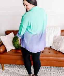 No Ship Drop Ship Apparel Chill Out Ombre Button Down Top In Mint Blue