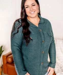 No Ship Drop Ship Apparel Brush Your Cares Away Button Up Top In Hunter Green