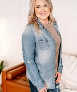 No Ship Drop Ship Worn Around The Edges Top In Denim