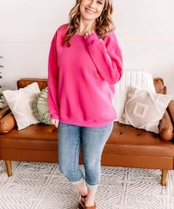 No Ship Drop Ship Apparel Get Fleeced Crewneck Sweatshirt In Fuchsia