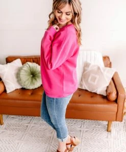 No Ship Drop Ship GHG- Shop Singles Get Fleeced Crewneck Sweatshirt In Fuchsia (GHG-S)