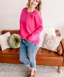 No Ship Drop Ship GHG- Shop Singles Get Fleeced Crewneck Sweatshirt In Fuchsia (GHG-S)