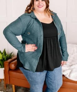 No Ship Drop Ship Apparel Brush Your Cares Away Button Up Top In Hunter Green