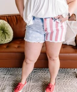 No Ship Drop Ship GHG- Shop Singles Courtesy Of My Red, White And Blue Judy Blue Shorts (GHG-S)