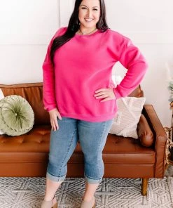 No Ship Drop Ship GHG- Shop Singles Get Fleeced Crewneck Sweatshirt In Fuchsia (GHG-S)