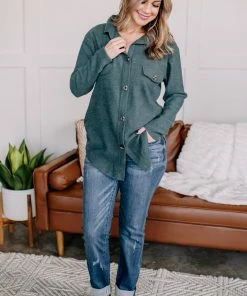 No Ship Drop Ship Apparel Brush Your Cares Away Button Up Top In Hunter Green