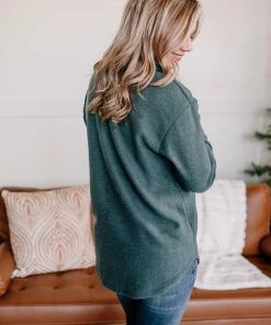 No Ship Drop Ship Apparel Brush Your Cares Away Button Up Top In Hunter Green