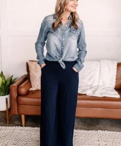 No Ship Drop Ship Worn Around The Edges Top In Denim