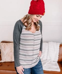 No Ship Drop Ship Apparel Stay Frosty Striped Raglan Knit Top