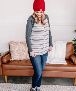 No Ship Drop Ship Apparel Stay Frosty Striped Raglan Knit Top