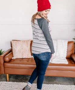 No Ship Drop Ship Apparel Stay Frosty Striped Raglan Knit Top