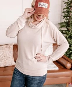 No Ship Drop Ship Just Warming Up Soft Terry Top In Taupe Apparel