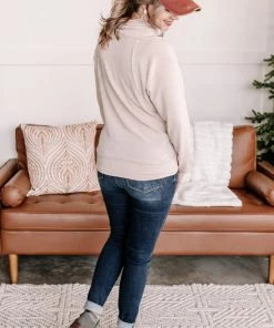 No Ship Drop Ship Just Warming Up Soft Terry Top In Taupe Apparel