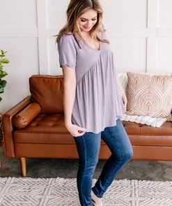 No Ship Drop Ship Make Good Choices Bamboo Babydoll Top In Dusty Lavender Apparel