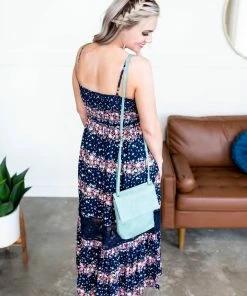 No Ship Drop Ship Apparel Ebb And Flow Maxi Dress In Navy Florals