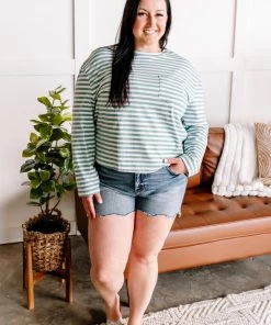 No Ship Drop Ship Apparel Go Big Striped Top In Sea Salt