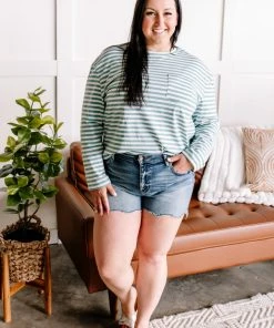 No Ship Drop Ship Apparel Go Big Striped Top In Sea Salt