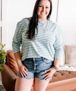 No Ship Drop Ship Apparel Go Big Striped Top In Sea Salt