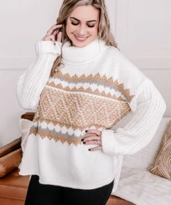 No Ship Drop Ship Necks In Line Knit Sweater In Snow Day Apparel