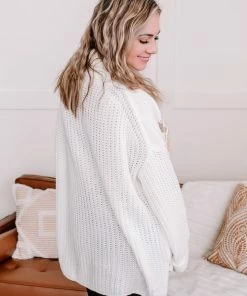 No Ship Drop Ship Necks In Line Knit Sweater In Snow Day Apparel