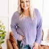 No Ship Drop Ship Apparel Cheap Frills Frayed V Neck Sweater In Lavender