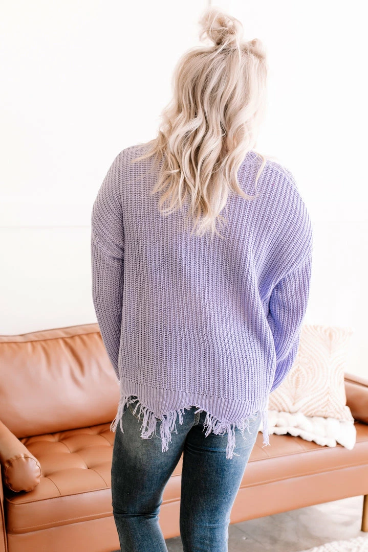 No Ship Drop Ship Apparel Cheap Frills Frayed V Neck Sweater In Lavender 3 No Ship Drop Ship Apparel Cheap Frills Frayed V Neck Sweater In Lavender