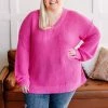 No Ship Drop Ship Because Of You V Neck Knit Sweater In Pink