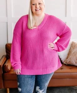 No Ship Drop Ship Because Of You V Neck Knit Sweater In Pink