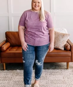 No Ship Drop Ship Apparel Just Wash Me Acid Wash Tee In Purple Essence