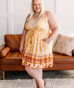No Ship Drop Ship A Little Bird Told Me Floral Dress In Honey (GHG-S)