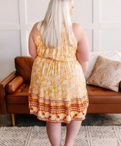 No Ship Drop Ship A Little Bird Told Me Floral Dress In Honey (GHG-S)