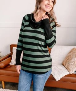 No Ship Drop Ship Turn Of Events Striped Cowl Neck Sweater Apparel