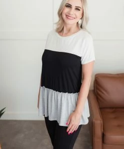 No Ship Drop Ship Apparel Bend The Rules Top In Ivory And Black