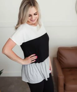 No Ship Drop Ship Apparel Bend The Rules Top In Ivory And Black