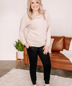 No Ship Drop Ship Just Warming Up Soft Terry Top In Taupe Apparel